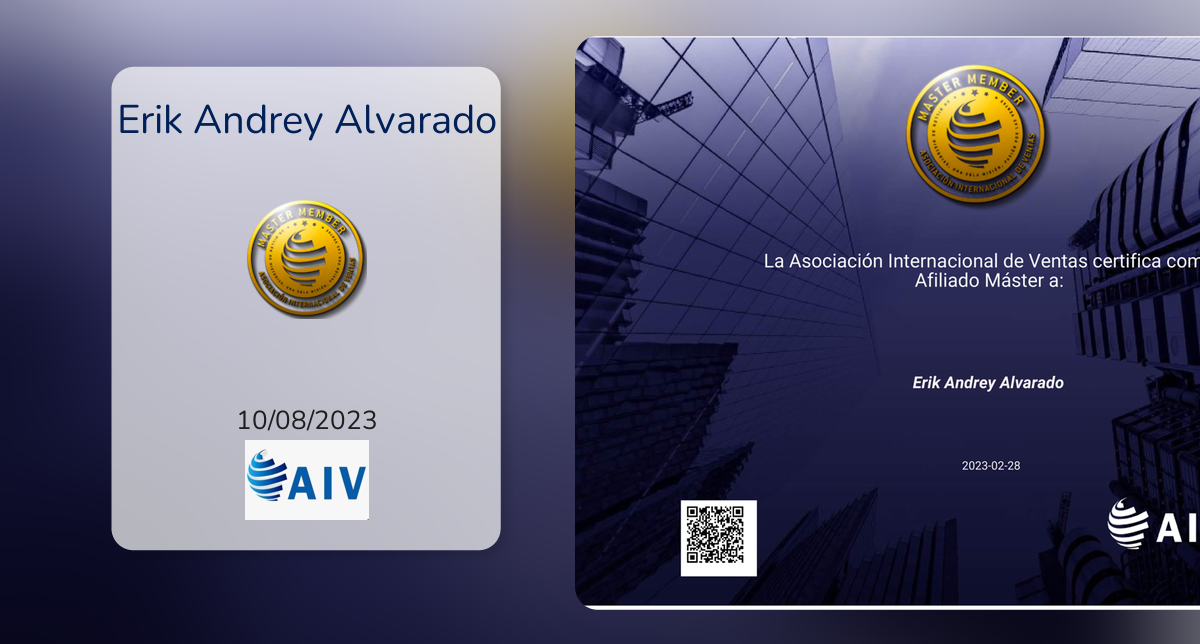 Afiliado Master AIV fue emitido por AIV Asociacion Internacional de ...