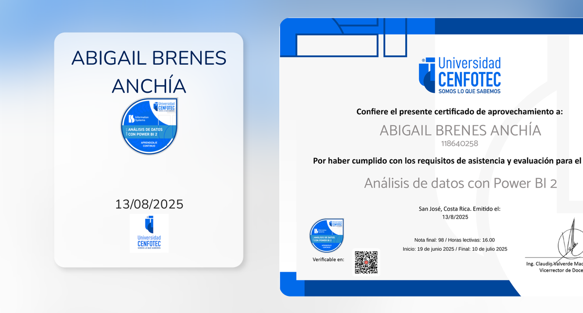 Análisis de datos con Power BI 2 fue emitido por Universidad CENFOTEC a ...