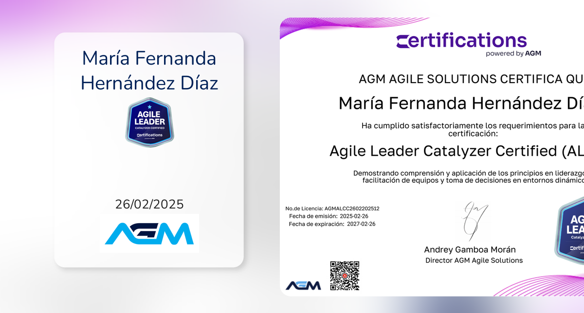 Mb Certification Ruta Agile Leader Catalyzer Certified (ALCC) fue emitido por AGM Agile ...