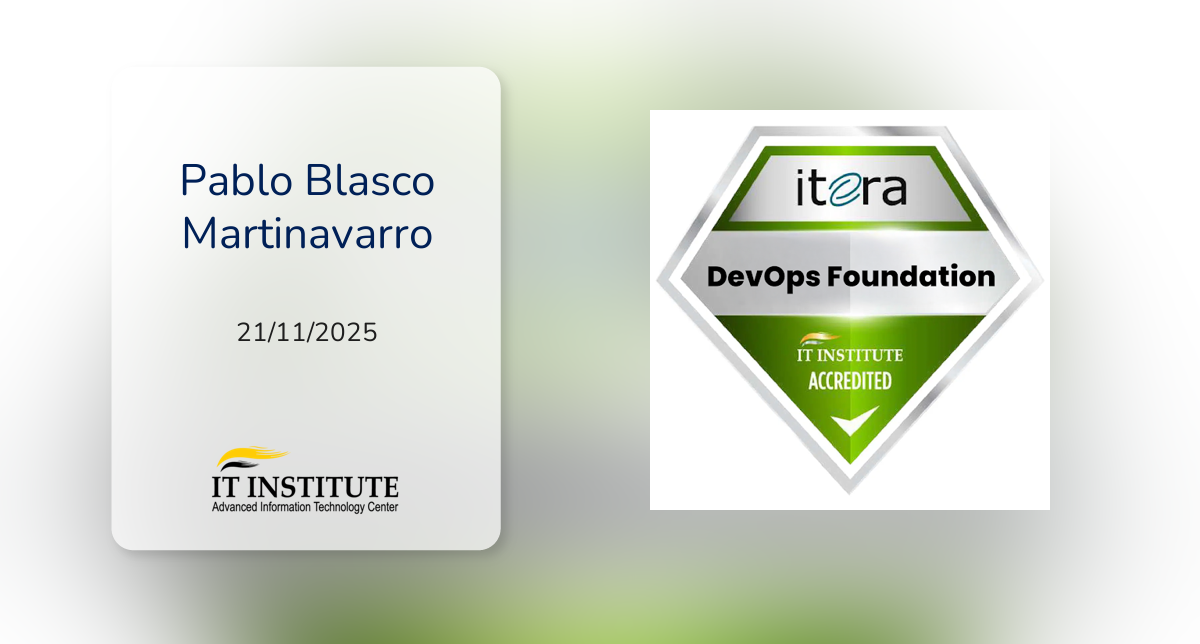 Ta Itera DevOps Foundation fue emitido por ITERA a Pablo Blasco Martinavarro.